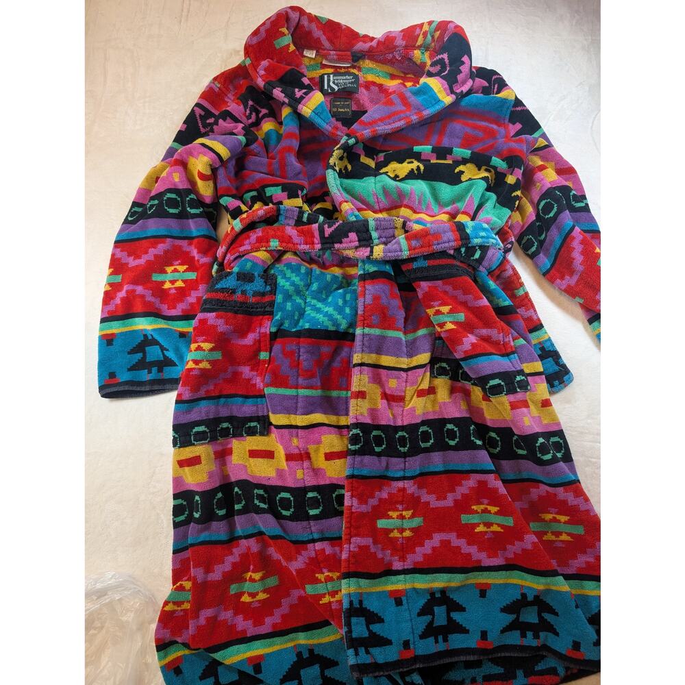 Vintage Hammacher Schlemmer Juana Southwestern Cotton Bath Robe Made Brazil